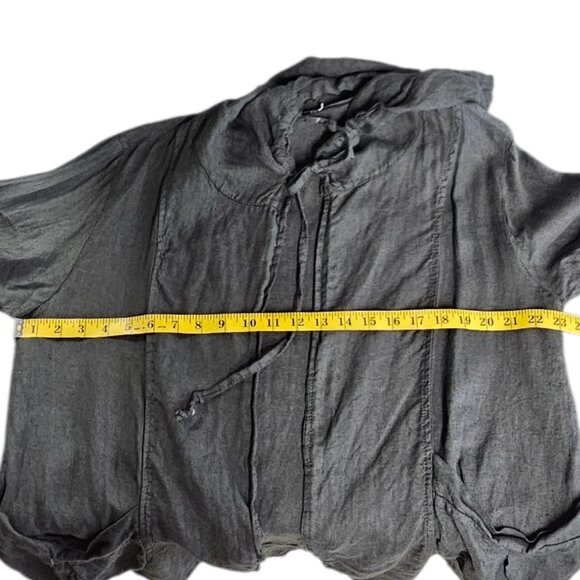Linen Luv Lagenlook 100% Linen Cardigan, Pockets, Hooded, Grey, Roll Sleeve, M - Picture 8 of 8